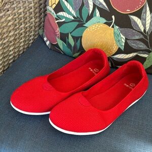 Red Merino Knit Slip-On Flats for Women